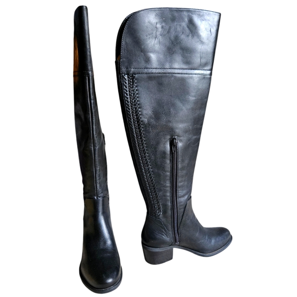 New Vince Camuto Bendra Riding Over The Knee Tall Boot Black Genuine Leather 5.5